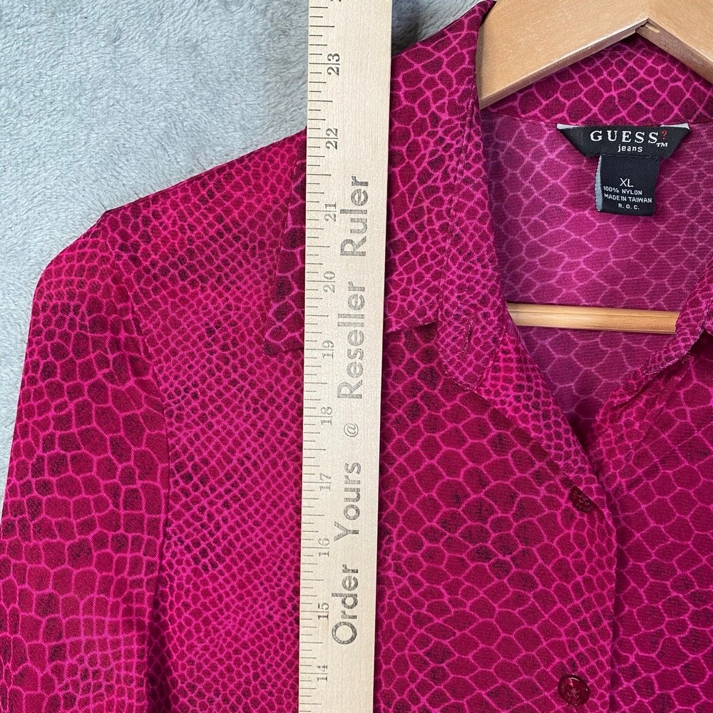 Guess Snakeskin Print Button Down Shirt Womens XL 3/4 Sleeve Y2K Vintage - Picture 5 of 8